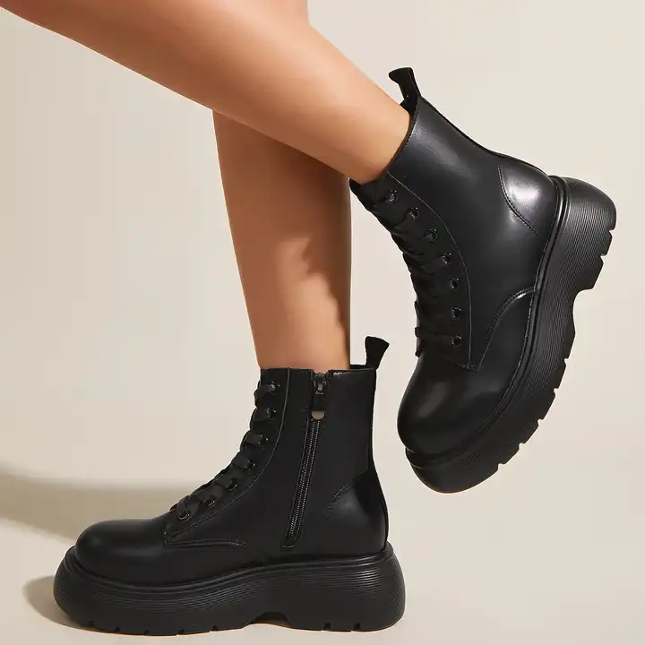 2018 Fashionable High Heel Black Lace Up Ankle Boots No Heel With Chunky  Heels And Platform Perfect For Fetish And Extreme Wear From Feizhu, $51.15  | DHgate.Com
