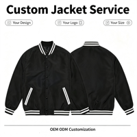 Veste de baseball en satin personnalisée OEM, col côtelé rayé, broderie et impression personnalisées, veste bomber à boutons pression