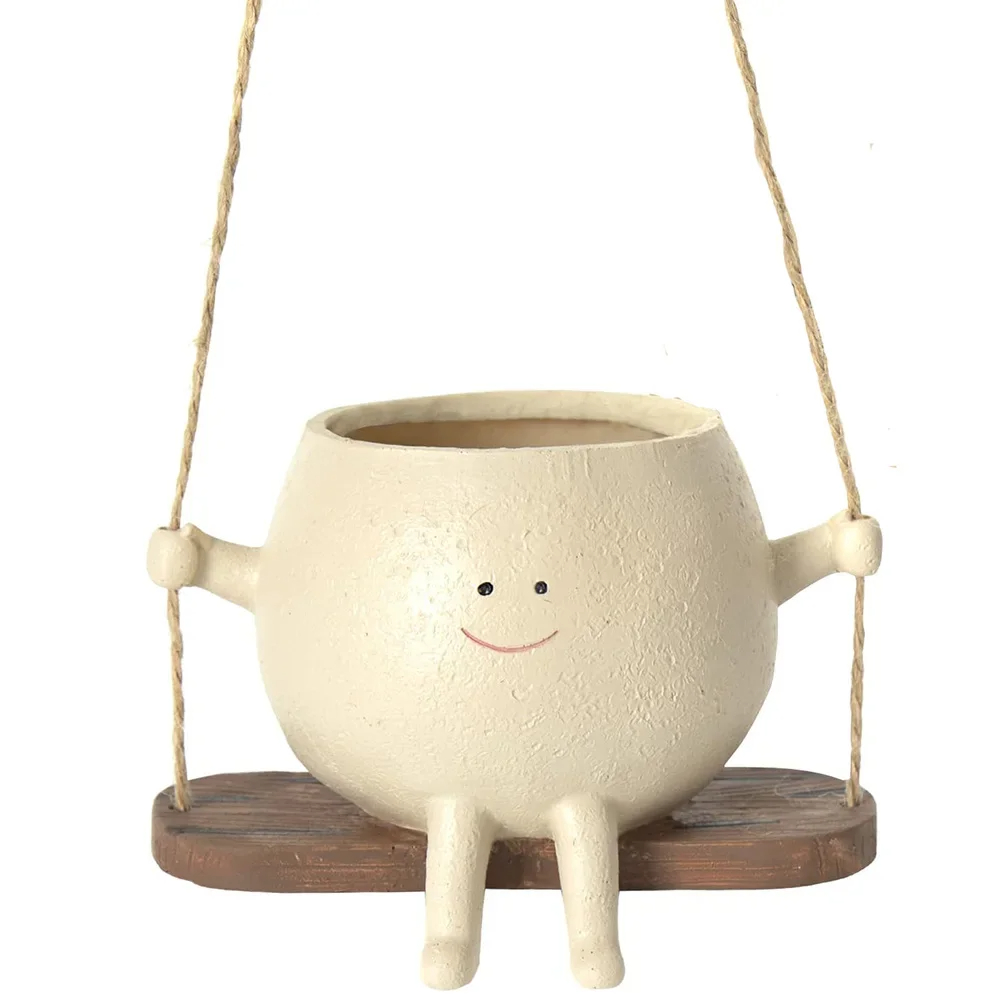 Flower Pot Wall Planter Swing Resin Smiling Face Planter