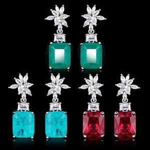 Fashion Jewelry Eco-friendly Copper Princess Square Cut 10*12mm Red Zircon Latest Simple Drop <b>Earrings</b> for Office Wear - Product Image 5