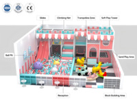 Équipement de jeu intérieur pour enfants OEM ODM avec château gonflable, toboggan rose, piscine à balles et tabourets de comptoir de café pour centre commercial