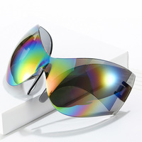 Lunettes de soleil unisexes sans monture, grande monture, surdimensionnées, effet enveloppant, verres dégradés, protection UV400, verres PC, rouge et bleu, design tendance