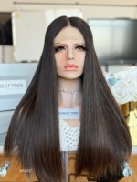 SHY Perruques Sheitel en cheveux naturels, lisses soyeux, pour femmes juives, avec bonnet confortable de qualité supérieure et effet de raie nette, vente en gros