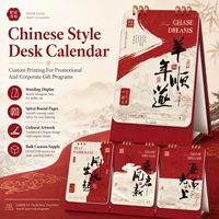 Calendrier de bureau personnalisé à spirale, design vertical, pour promotion de cadeaux d'entreprise, impression de logo style chinois, vente en gros