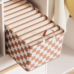Clothing Organizer Rectangle Storage <b>Box</b> Lattice Pattern 27L Steel Frame Pants Storage Basket Household <b>Wardrobe</b> Use - Product Image 1