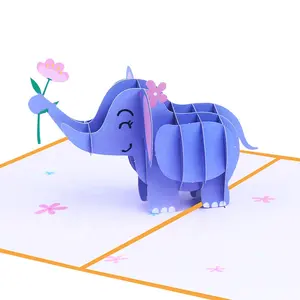 可爱小象节日贺卡生日礼物留言卡创意3D动物三维贺卡