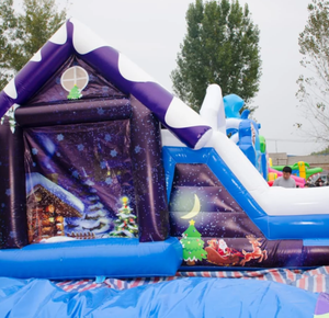 <span class=keywords><strong>Château</strong></span> gonflable de Noël bleu et violet pour <span class=keywords><strong>location</strong></span> extérieure, avec toboggan combiné - Product Image 5