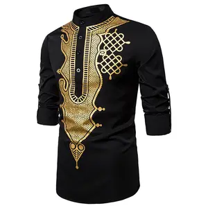 新しいデザインのイスラム教徒の男性服カフタンアラビアシャツイスラムゴールドスタンピングラージサイズローブ