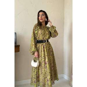 Vestido Verde de Gasa con Volantes, Estampado Floral, Corte Holgado, Cintura Natural, para Uso Diario Informal - Product Image 6