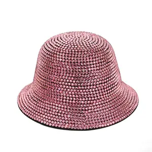 Frauen Bling Strass Eimer Hut Einfache breite Krempe Filz Panama mit Full Diamond verstellbaren Jazz Cowboy Hüte
