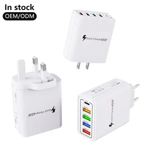 HYTO 45 W Carregador USB A Tipo-C PD Celular 5 Portas 3.1A Adaptador de parede de carregamento rápido para iPhone 15 Pro Max Xiaomi 14 Samsung