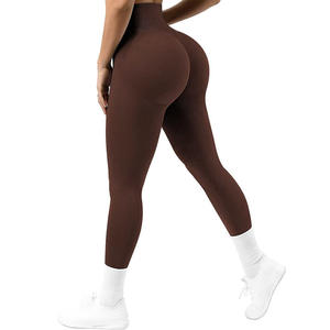 Pantalons de yoga en maille sans couture pour femmes, style européen et américain, pour <span class=keywords><strong>Amazon</strong></span> Cross-Border, avec effet galbant des fesses, haute élasticité, pour le sport et la course à pied, OEM - Product Image 1