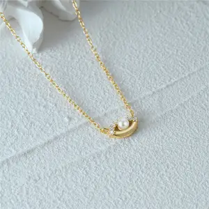 Wholesale Fine Jewelry Necklaces Evil Eyes Gold Plated Pendant Women Silver Freshwater Pearl Zircon Stone Necklace For Women