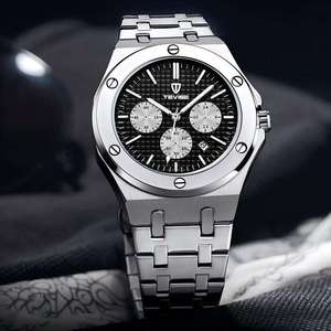 Reloj TEVISE T830B para Hombre, Correa de Acero Inoxidable, Cronógrafo de Cuarzo, Resistente al Agua, Fecha Automática, Correa Plateada, Manecillas Luminosas - Product Image 5