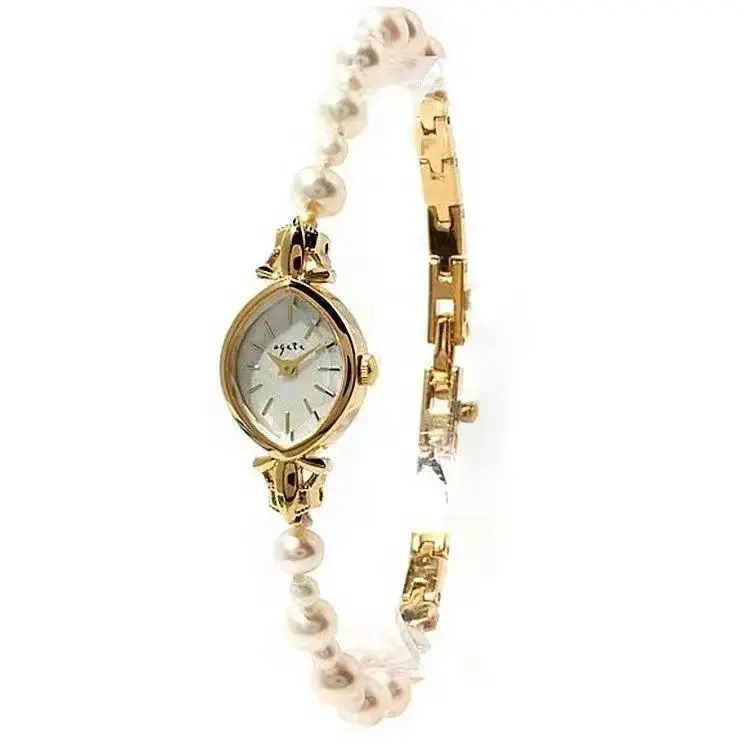 No Fade 2024 Nieuwe Brassband Japanse Vrouwen Horloge Luxe Retro Natuurlijke Zoetwaterparel Armband Horloge Quartz Horloge