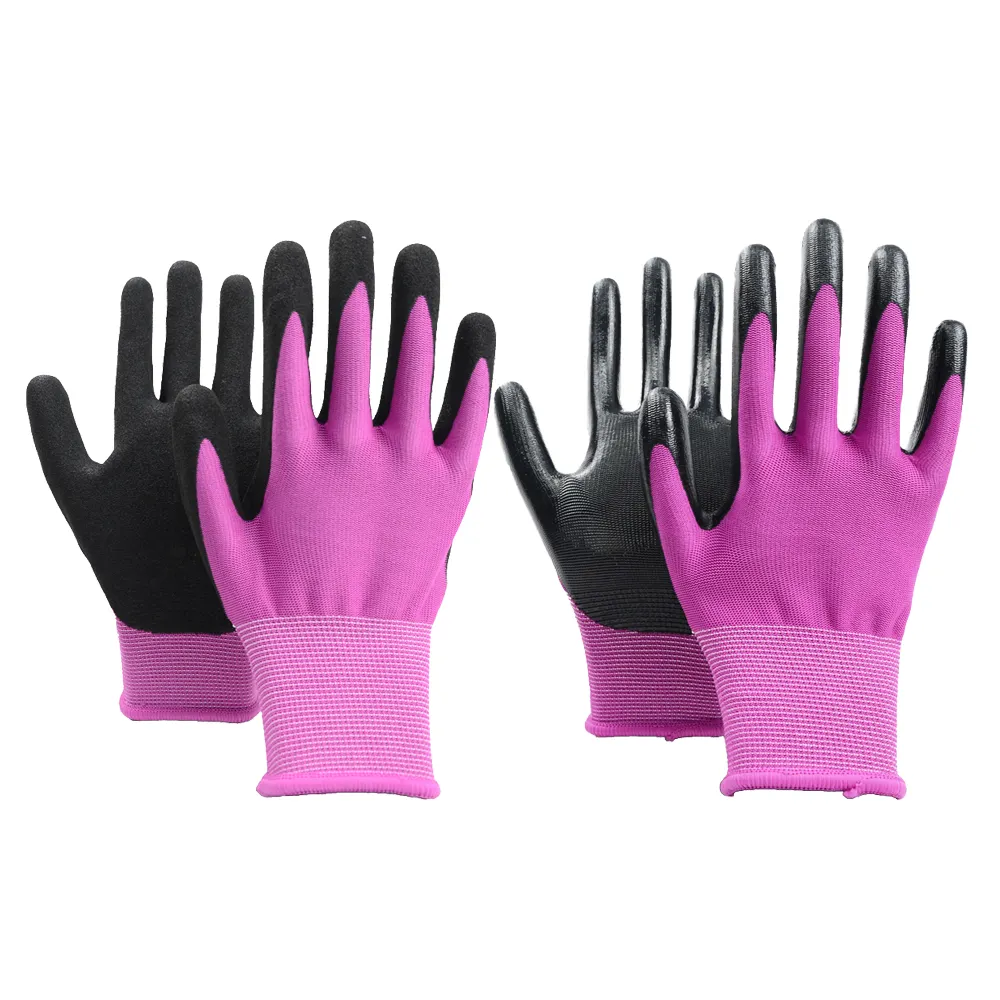 GLOVEMAN ผู้หญิง rigger สีชมพู กันลื่น การก่อสร้างอุตสาหกรรม ความปลอดภัย ทํางานสวน ถักถุงมือทําสวนแบบจุ่มเคลือบไนไตรล์