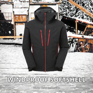 Veste coupe-vent en softshell respirante et imperméable avec logo personnalisé, fermeture éclair, doublure polaire, capuche, pour homme - Product Image 2