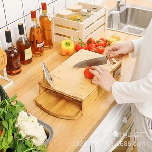 Planche à découper multifonctionnelle en bois avec tiroirs de rangement et râpe pour la cuisine - Product Image 3