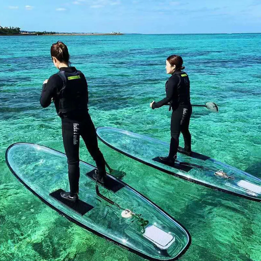 Vente d'usine complètement transparent Sup Stand Up Paddle Board Transparent dur Paddle Board planche de surf