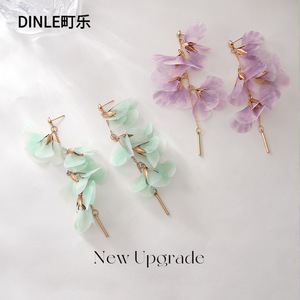 Pendientes de Flores Dinle, Color Verde Menta y Morado Suave, Aleación de Zinc, para Fiestas, Pendientes para Mujer - Product Image 1