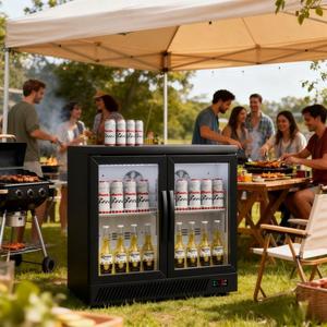 Toptan Mini Şarap Dolabı Siyah Kanatlı Kapı 0-10 ℃   Mini Bar Buzdolabı Cam Kapılı Bira Şişesi Soğutucu - Product Image 1