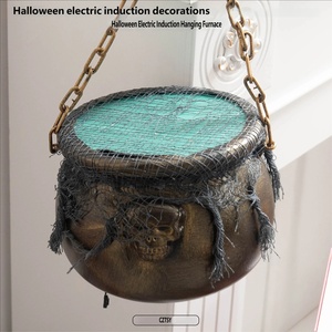 Pot à bonbons lumineux en forme de <span class=keywords><strong>chaudron</strong></span> <span class=keywords><strong>magique</strong></span>, décoratif pour cour, avec toile d'araignée colorée et activation sonore, idéal pour Halloween - Product Image 4
