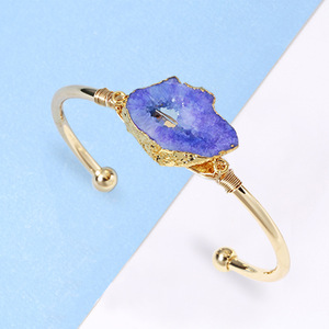Landy đồ trang sức bằng đồng thau mạ vàng không thường xuyên pha lê Cuff Bangles druzy nguyên tự nhiên đá vòng đeo tay - Product Image 2