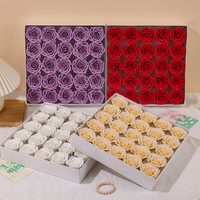 Fleur de savon artificielle éternelle, 25 pièces, tête de rose en savon, fabrication artisanale, boîte cadeau pour la Saint-Valentin