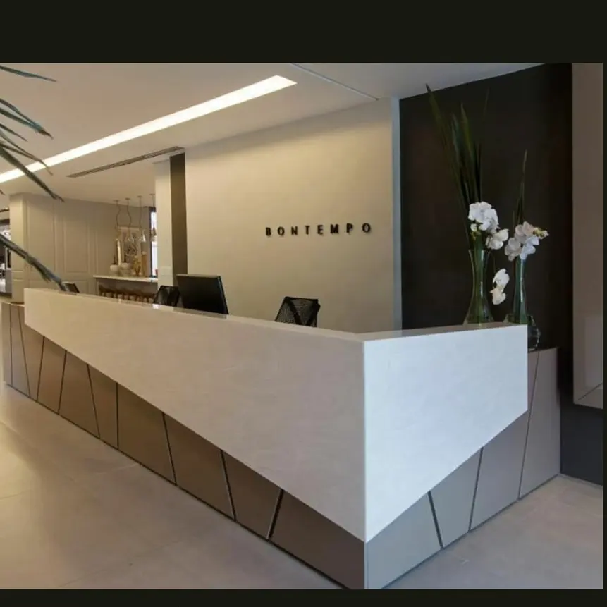 Tamanho personalizado feito por alta qualidade pedra recepção contador beleza salão/informação mesa escritório móveis