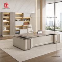 Escritorio de Oficina Moderno de Roble, Combinación de Escritorio Ejecutivo Grande y Sencillo, Escritorio de Computadora de Madera para Oficina en Casa o Estudio