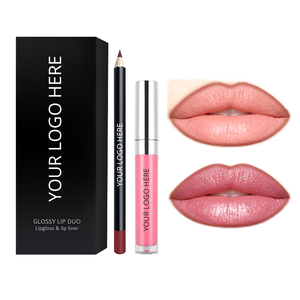 สินค้าขายดี 19 สีให้เลือก รับทำโลโก้ ขายส่ง ชุดลิปกลอสและดินสอเขียนขอบปาก 2 in 1 สูตรใหม่ สีนู้ด มังสวิรัติ ชุ่มชื้น เงางาม - Product Image 1