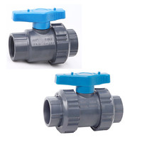 Vanne à boisseau sphérique manuelle 2 voies à union simple et double, toutes tailles, PN16, siège EPDM, poignée bleu-gris, PVC, prix de gros