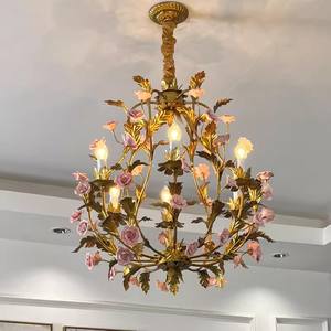 Lustre américain en fer Vintage Pastoral Designer <span class=keywords><strong>Restaurant</strong></span> French Gold Rose Bedroom Lamp with LED Hanging Light - Product Image 2