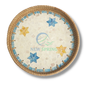 Vente en gros de plateau de service rond en rotin avec perle artificielle pour le stockage et la décoration de la maison - Product Image 2