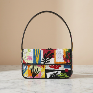 Bolso de Noche con Solapa y Cadenas de Perlas Brillantes, Hecho a Mano, Moderno, con Patrón Colorido para Fiesta - Product Image 2
