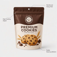 Sachet Doypack personnalisé imprimé finition mate 500g pour biscuits aux pépites de chocolat, emballage alimentaire pour boulangerie