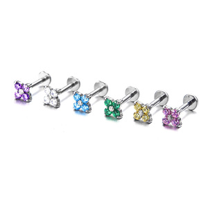 Getta G23 Ti6Al4VELI Titanium 18G Flower Leaf Marquise CZ Bezel Setting Internal Thread Conch Daith Labret Lip Stud - Product Image 3
