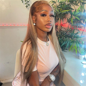 Venta al por mayor Caramel Honey Blonde <span class=keywords><strong>Balayage</strong></span> On Brown Hair Straight 13x4 Pelucas delanteras de encaje - Product Image 4