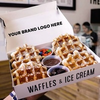 Boîtes en papier jetables écologiques avec revêtement UV pour emporter, personnalisables pour biscuits, sushis, gaufres, produits de boulangerie - Logo couleur personnalisé