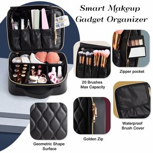 Travel <b>Makeup</b> Bag Leather Cosmetic <b>Case</b> Organizer Portable Artist Storage Bag for Cosmetics <b>Makeup</b> Brushes Toiletry Jewelry - Product Image 4