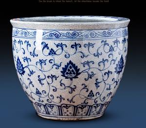 Bac de culture japonais en céramique, <span class=keywords><strong>pot</strong></span> de fleurs pour l'extérieur, bonsaï, bleu et <span class=keywords><strong>blanc</strong></span>, craquelé - Product Image 4