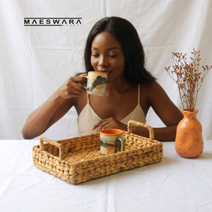 CLARA M Natural Water Hyacinth Serving <b>Tray</b> Handwoven Storage Basket With Handles Rustic Home Decor Organizer <b>Breakfast</b> <b>Tray</b> Gif - Product Image 2