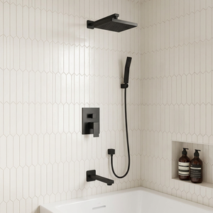 Juego de grifo de ducha de lluvia mezclador montado en la pared Sistema de cascada negro grifo de ducha de baño juego de ducha oculto de acero inoxidable - Product Image 1