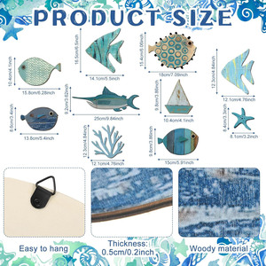 Dấu hiệu bằng gỗ cá tường nghệ thuật hải lý trang trí tường với mô hình khác nhau treo điêu khắc nhà đại dương phòng tắm phòng ngủ trang trí - Product Image 5