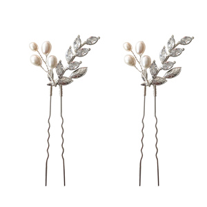 2 pz zircone foglia di perle d'acqua dolce <span class=keywords><strong>Set</strong></span> per acconciatura da sposa da donna copricapo da sposa - Product Image 5
