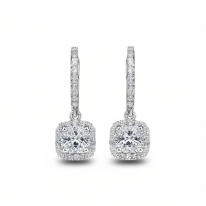 Pendientes de Aro con Diamantes Corte Princesa en Oro Rosa, Engaste Cuadrado, Joyería Fina Clásica para Mujer, Certificación GIA - Product Image 1
