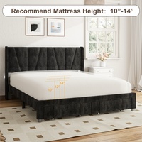 Lit plateforme moderne de luxe en velours avec cadre en chêne durable, tête de lit réglable, station de charge, taille Queen, 2 rangements