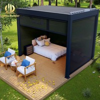 Pergola bioclimatique motorisée à toit rétractable, en aluminium imperméable, pour jardin extérieur