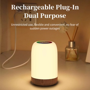 Lampe tactile LED avec couleurs RGB à intensité variable, lampe de table en bois, fonction de minuterie, rechargeable par USB, veilleuse pour chambre à coucher, décoration pour enfants - Product Image 2