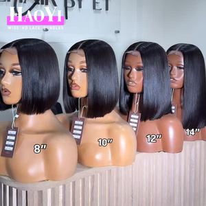 Perruque Bob droite à double trame, cheveux vierges alignés sur les cuticules, avec fermeture Kim 2*6, 100% cheveux humains, perruques à dentelle frontale pour femmes noires - Product Image 3